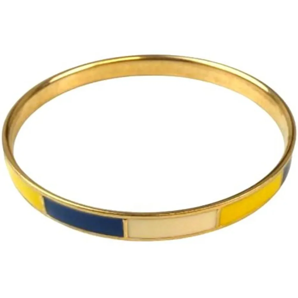 J. Crew Color Block Enamel Stacking Bangle Bracelet Gold Tone Navy Yellow Ivory